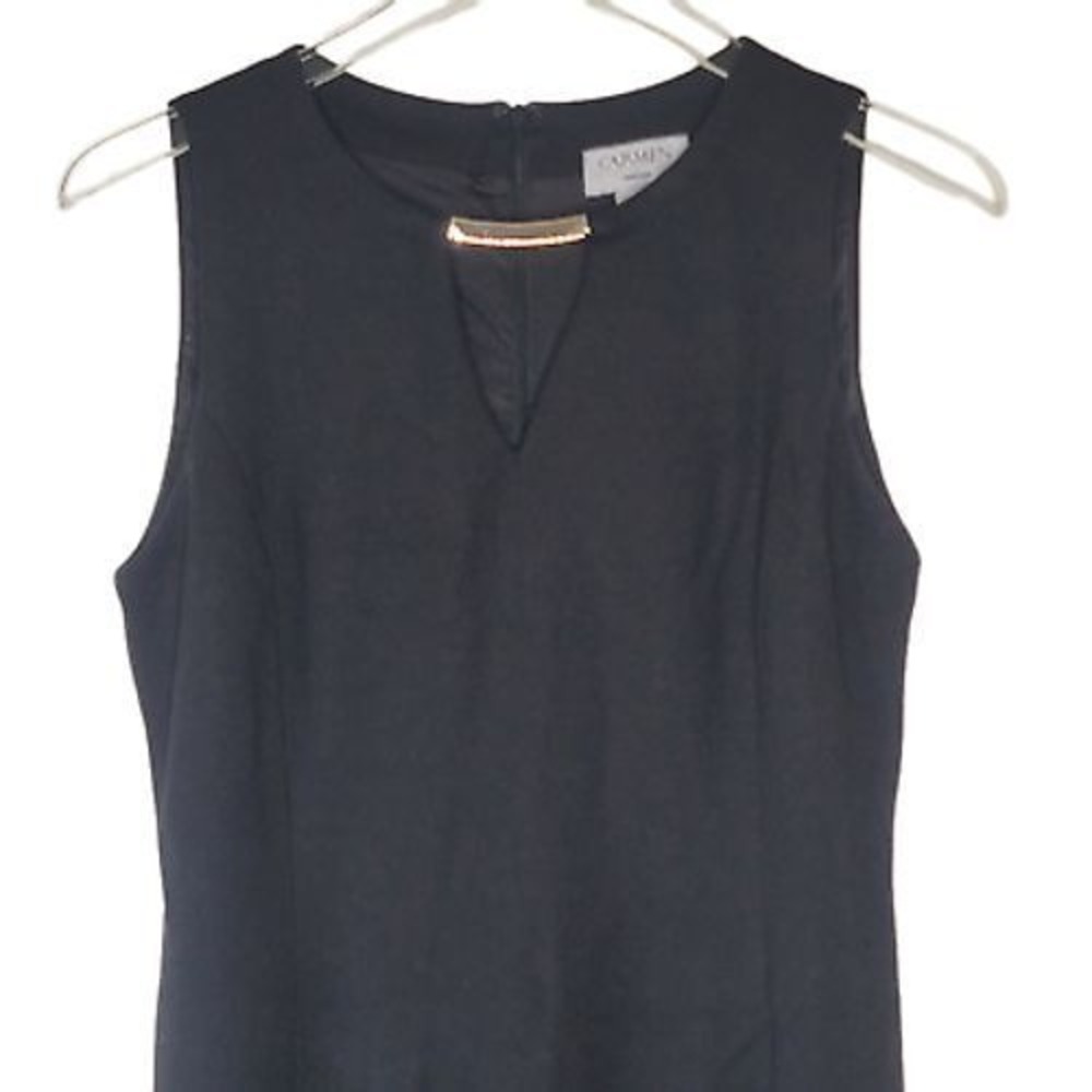 Carmen Marc Valvo Sleeveless Black Knit Dress Sheath Keyhole Classic Work 4